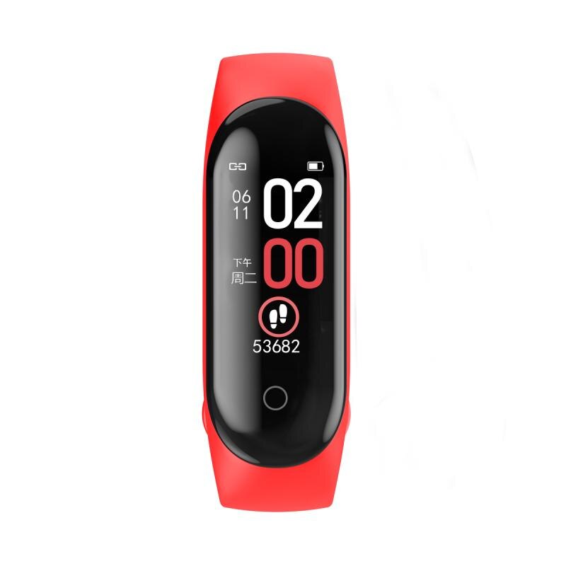 M4 Smart Polsbandjes Bluetooth Klok Hartslag Bloeddruk Monitoring Tracker Outdoor Fitness Stappenteller Smart Horloges: red