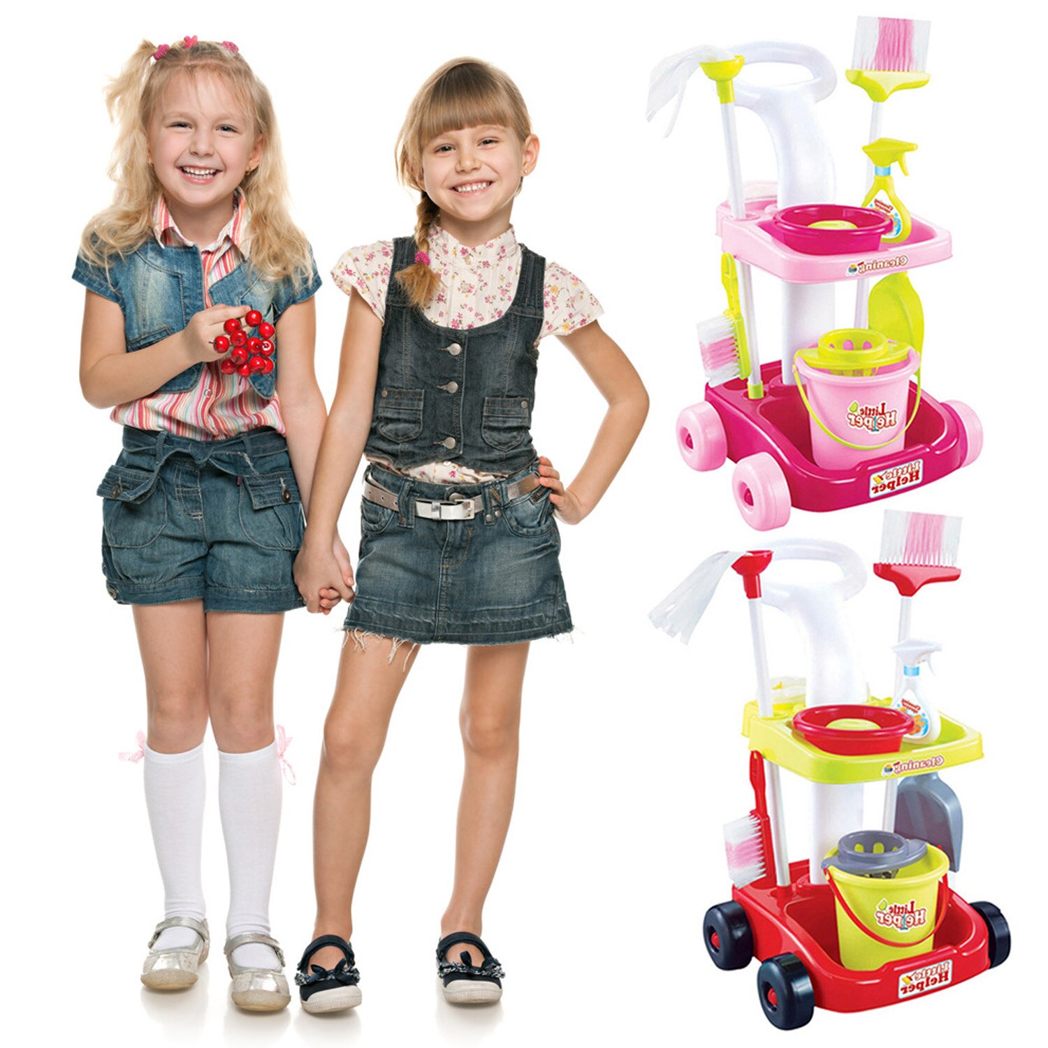 9 Pcs Kids Baby Simulatie Housekeeping Huishoudelijke Schoonmaken Speelgoed Set Met Schoonmaken Winkelwagen Bezem Mop Emmer Voor Pretend Rollenspel speelgoed