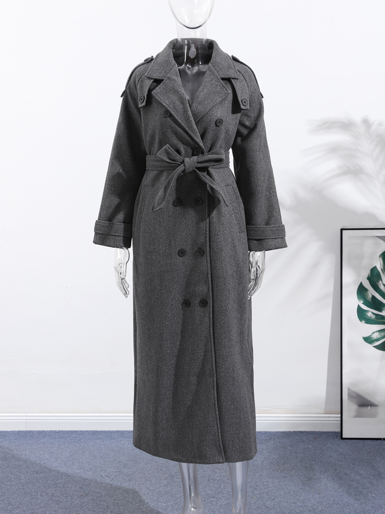 Damull långa kappor slag dubbelknäppta långärmade bruna överrockar höst vinter dam pendlingskläder ytterkläder