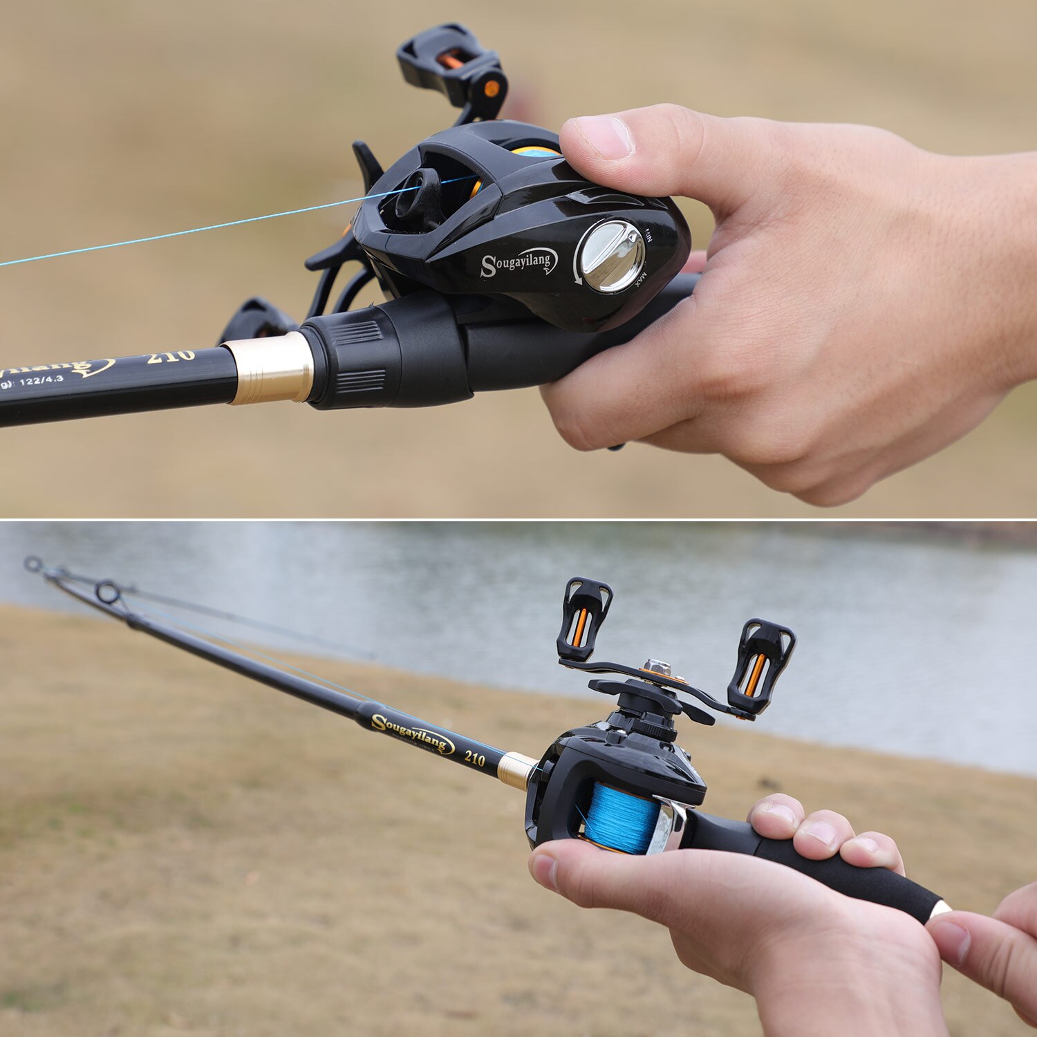 Sougayilang 1.8-2.4 M Draagbare Telescopische Hengel En 12 + 1bb 6.3: 1 Overbrengingsverhouding Vissen Reel Visgerei Combo