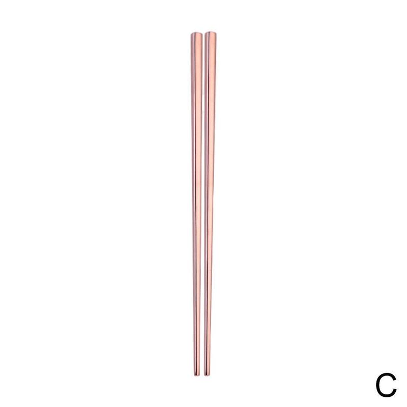 2pcs Steel Chinese Chopsticks Non-slip Reusable Metal Chopstick for Sushi Hashi Food Sticks Tableware Kitchen Tools: One-size-Rose Gold