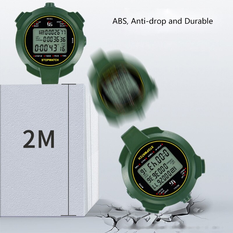 Stopwatch Timer 3-Row 10-120 Lap /Split Memory Count up/Down Timer Large Display w/ Pace Mode Clock
