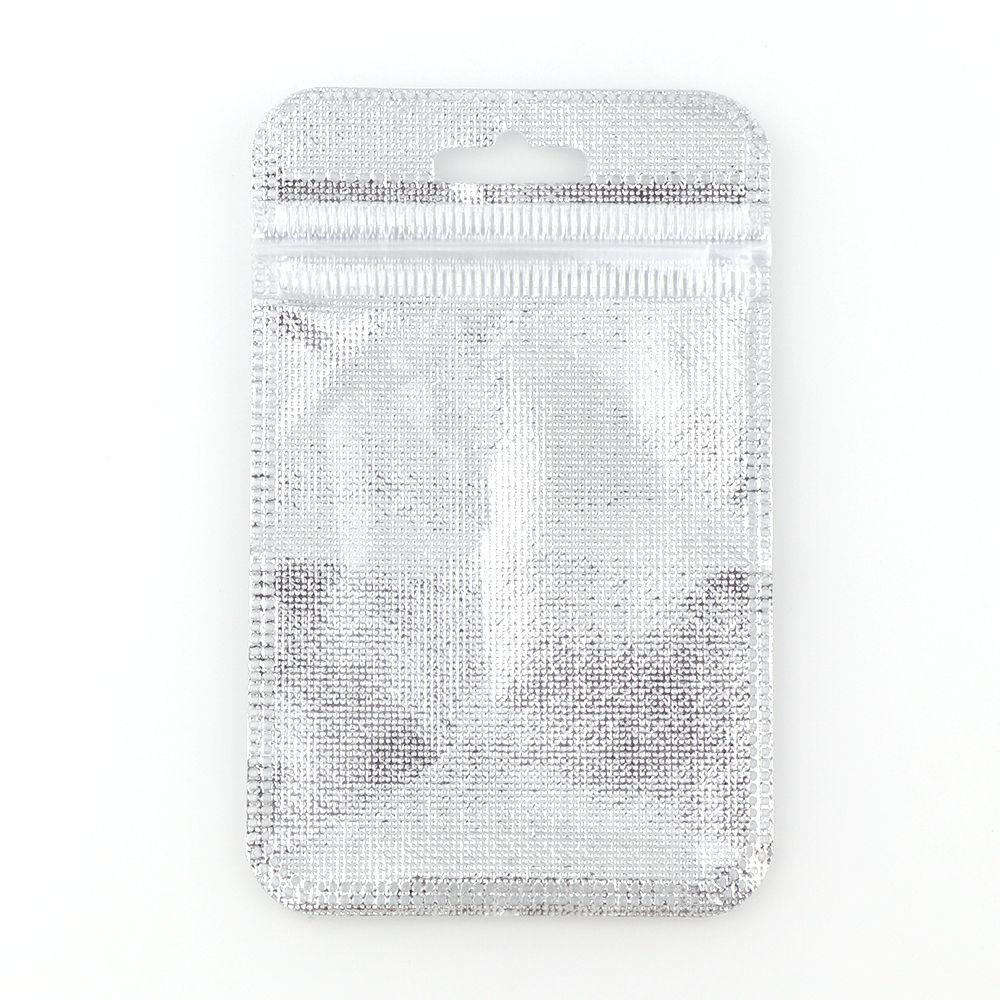 50 Pieces 2 Colors One Side Clear Plastic Ziplock Bag Gold Inlay Plastic Bag Packaging Poly Bag Ziplock Pouch Jewelry Packaging: Silver 50pcs