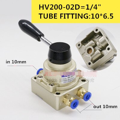 HV200-02D 3 Position 1/4" BSPT Hand Operated Pneumatic Valve Rotary Manual Control+TUBE FITTING 6,8,10,
