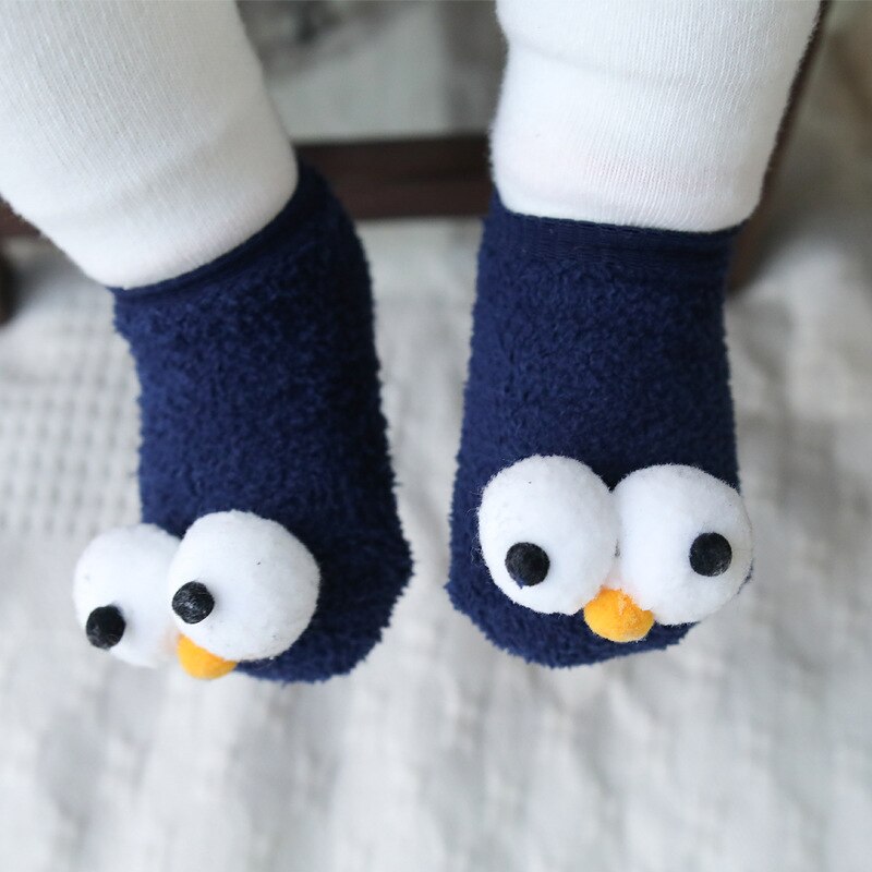 Bonitos calcetines de bebé con ojos grandes, suaves, antideslizantes, para primavera y otoño, bonitos calcetines infantiles, Cómodos calcetines para niños pequeños, adecuados para 0-3 años: blue / 9 meses