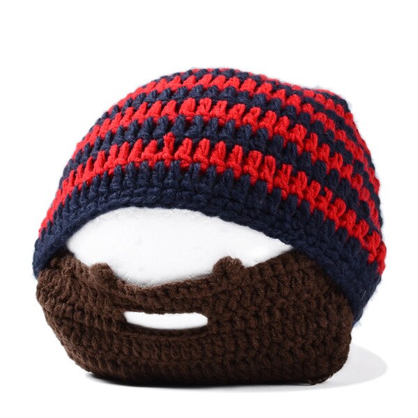YGYEEG warm Herren Schnurrbart Mützen Coole Punk Warme Winter Neuheit Hütte Häkeln Mütze Bart Gesichtsmaske Ski Wärmer Hütte Kappen Patchwork: rot Streifen