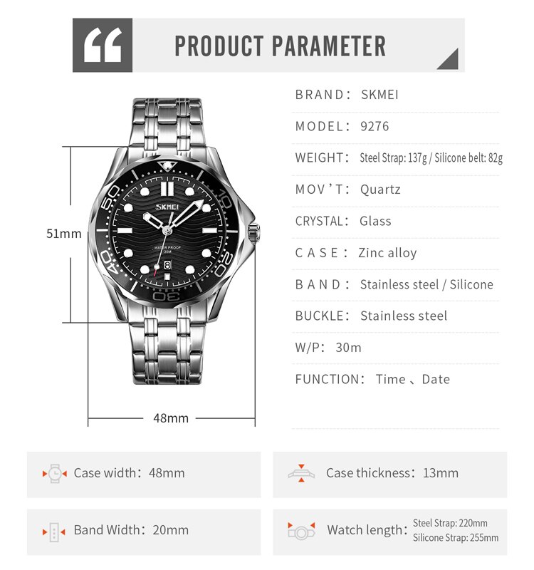 SKMEI-reloj de pulsera con movimiento de cuarzo japonés para hombre, cronógrafo tridimensional con textura, esfera con fecha y hora, 9276