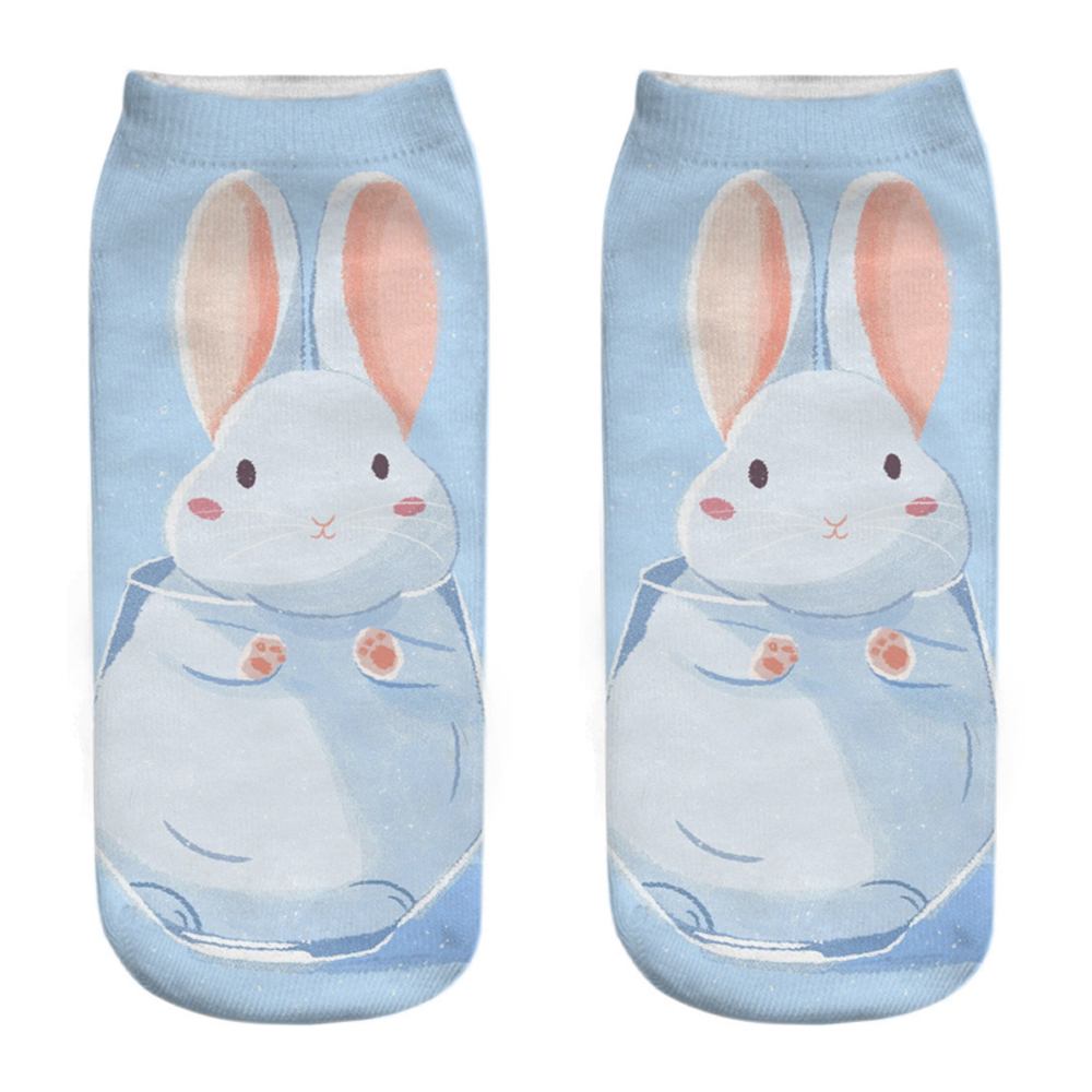 Chaussettes unisexes mignonnes Happy Funny Bunny 03/Life, impression 3D, créative, Harvey Cake Rabbit, rinçage court Sokken, , 1 paire: vert militaire