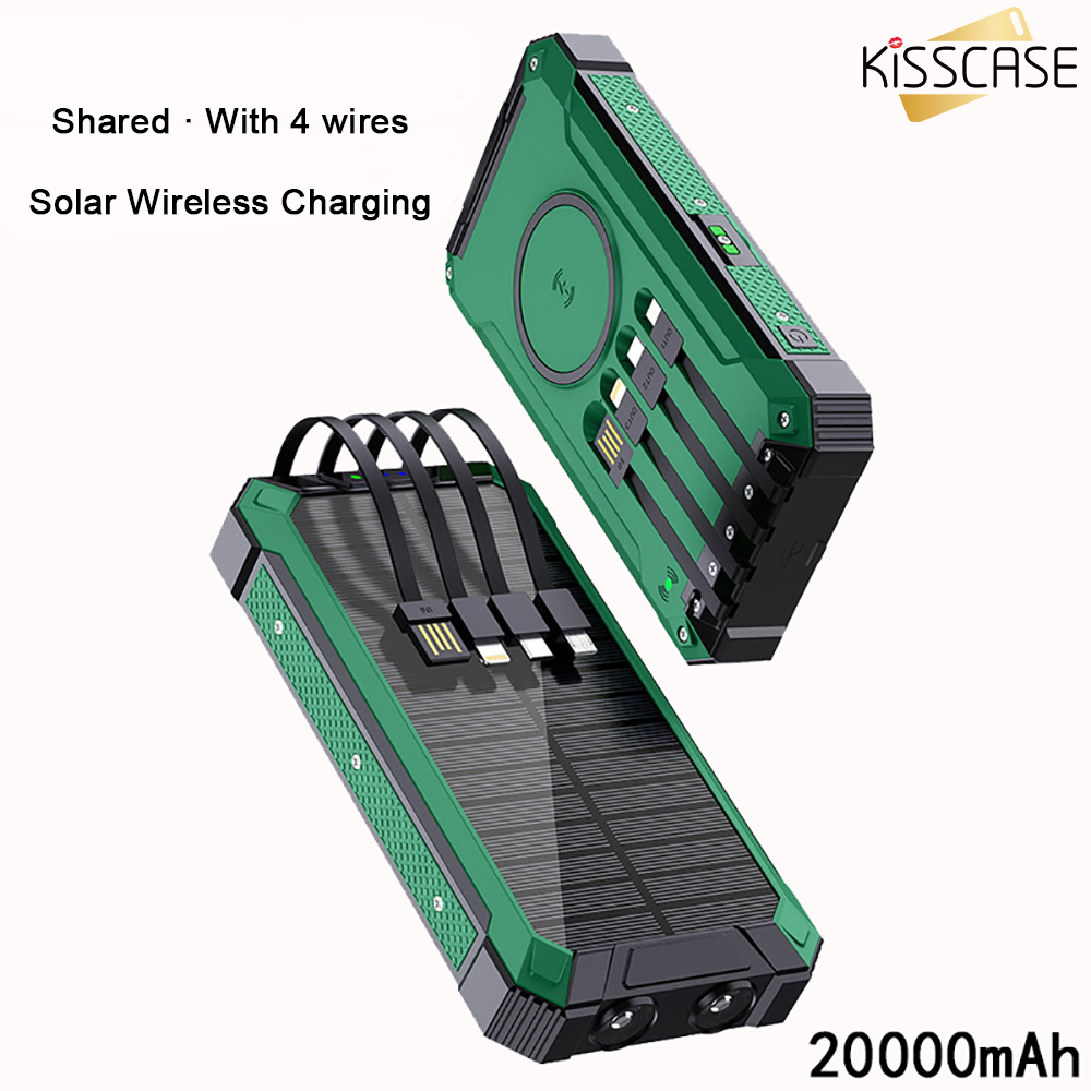 Kisscase Powerbank 20000Mah Mobiele Telefoon Draadloze Power Bank Voor Xiaomi Universele Solar Power Bank Met 4 Lijnen Voor Iphone