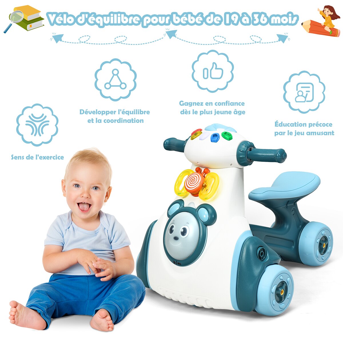 Pedale per bambini Trike Baby Scooter Rider Musical Child Rider per l&#39;apprendimento dell&#39;equilibrio per bambini da 19 a 36 mesi Baby Girl Boy Gift