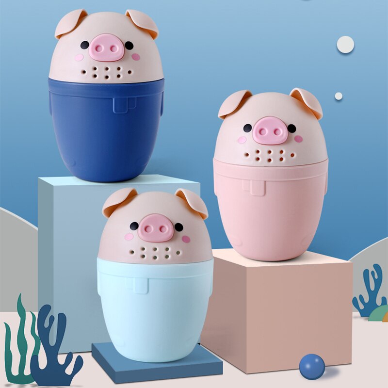 Barn badverktyg tecknad gris baby badmössor söt toddle schampo kopp barn bad bailer baby shower skedar tvätta hår kopp