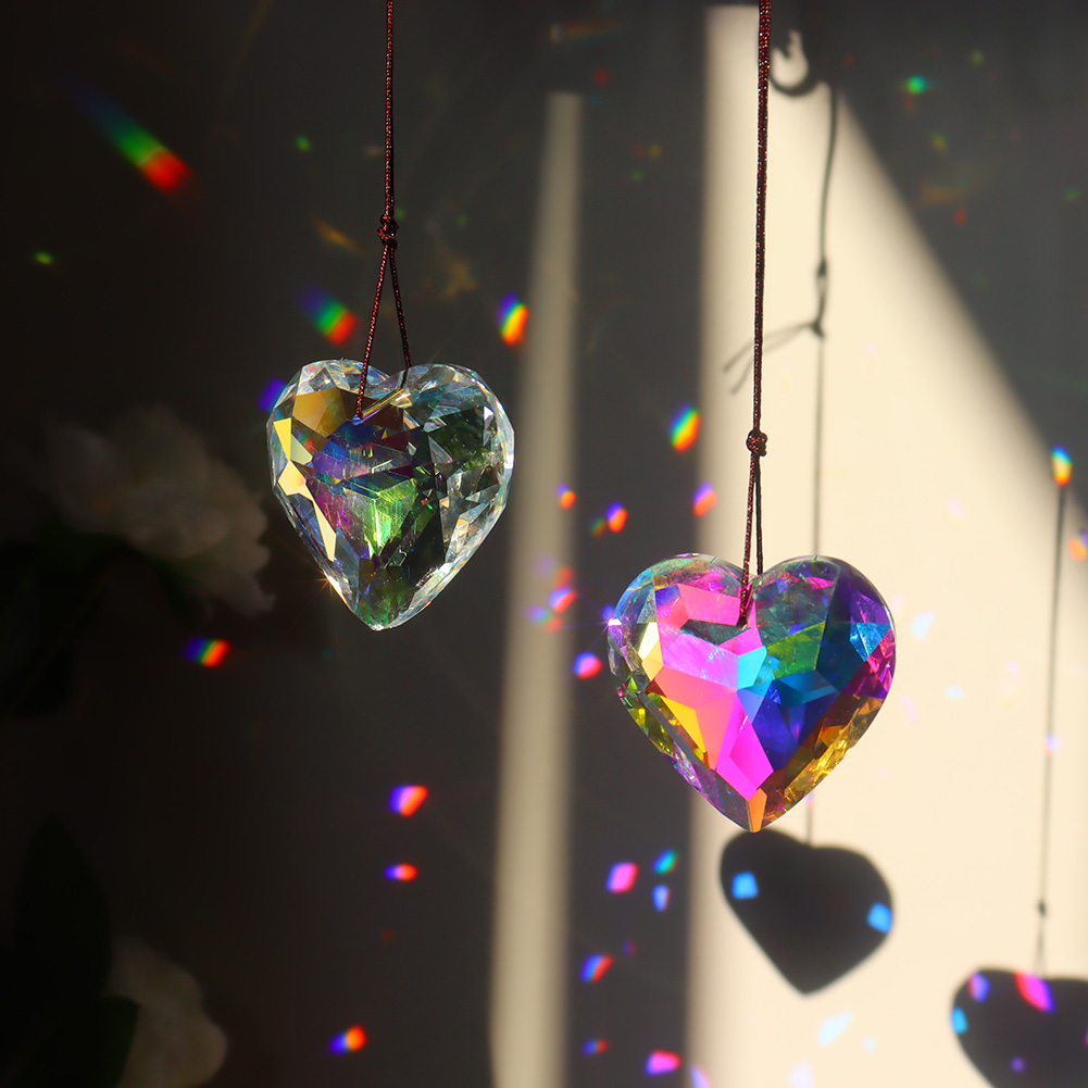 Crystal Windchimes Ornaments Heart Love Crystal Window Craft Outdoor Garden Hanging Pendant Wind Chimes Sun Catchers Decoration