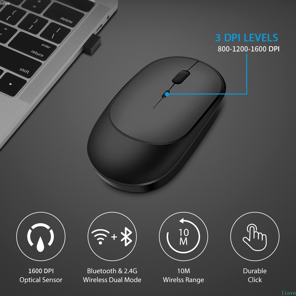 Mouse Bluetooth Wireless per MacBook PC iPad Computer ricaricabile Dual mode Bluetooth + USB Mous, Mouse Wireless silenzioso ergonomico