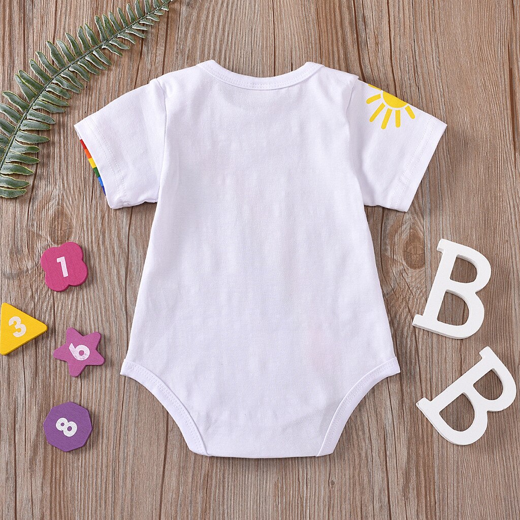 Novo verão bebê macacão recém-nascido infantil meninas meninos moda arco-íris franja impresso borla manga curta bodysuit roupas casuais