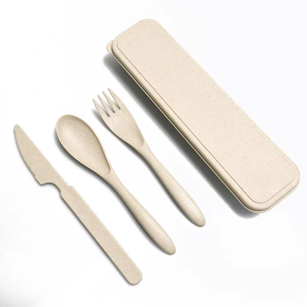 Tragbares Reiseutensilien-Set mit Koffer, wiederverwendbares Besteck aus Edelstahl, Besteck, Campingbesteck, inklusive Gabel, Löffel, Messer: Dark Khaki