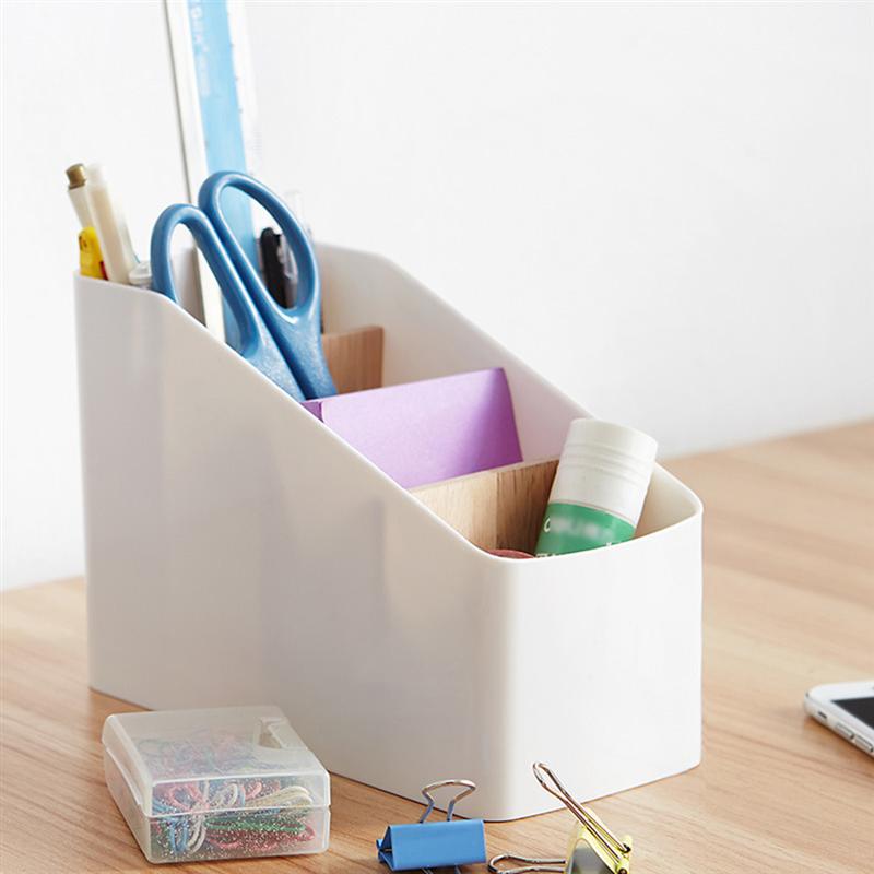1PC Wood And Plastic Desktop Storage Basket Multi-Compartment Storage Box Remote Control Organizer For Home Office