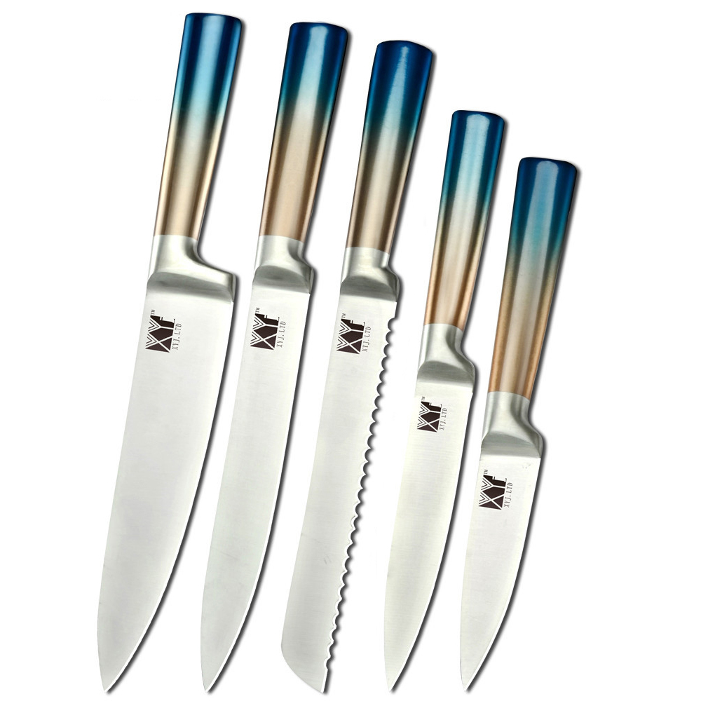 Stainless Steel 5PCS Knife Set Blue Handle Japanese Chef Knives Slicing Bread Fruit Paring Knives Tool Kitchen Cutlery Set