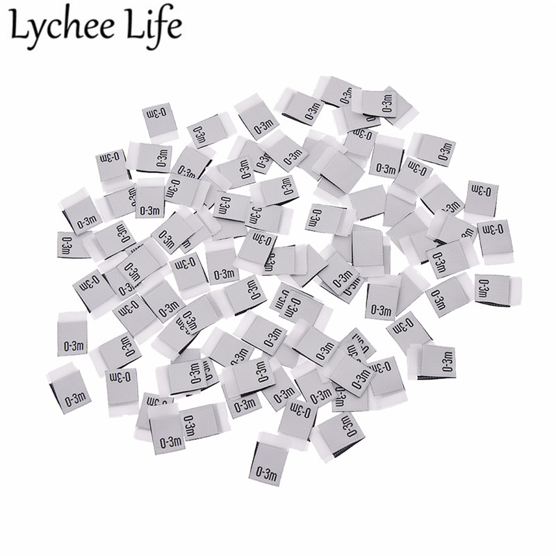 litchi liv 100 stk baby klær størrelse etikett polyester brev trykte etiketter håndlaget diy klær sy stoff tilbehør: 0-3m