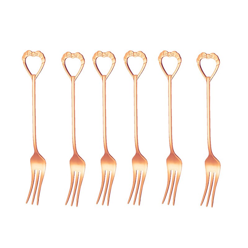 6pcs Shell Shape Spoon Fork Set Gold Stainless Steel Luxury Dinnerware Cake Afternoon Tea Dessert Tableware Silverware Kitchen: rose gold fork