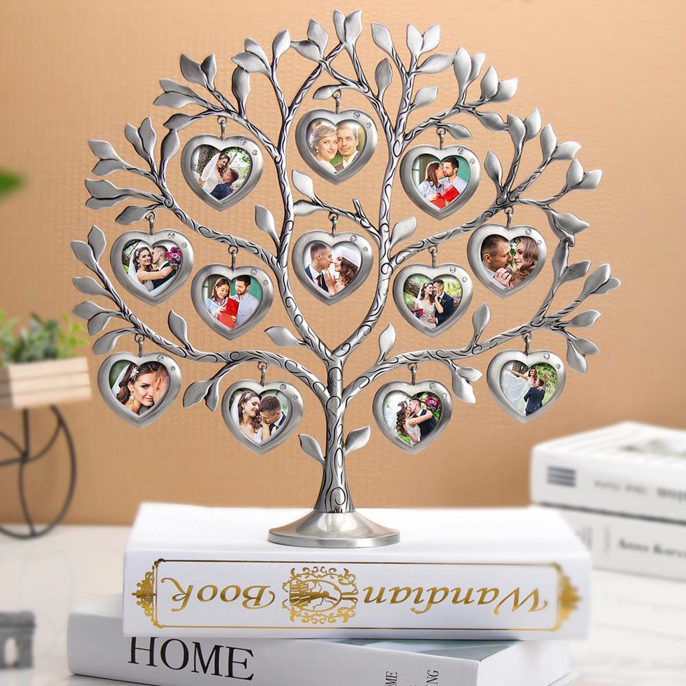 LASODY Rhinestone Family Tree Picture Frame Tree 12 Small Frames Father&#39;s Day Tabletop Home Decoration