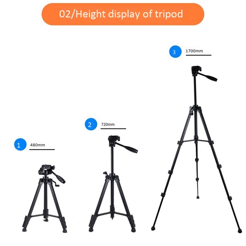 Digital Camera Tripod, Portable Video Camera Telescopic Tripod, 170cm Extension Height Bracket 1/4 Inch Thread