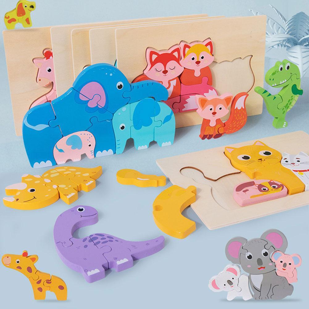 Giocattoli di Puzzle 3D in legno per bambini giocattoli di Puzzle di intelligenza animale del fumetto gioco da incasso Puzzle creativo giocattoli di educazione precoce