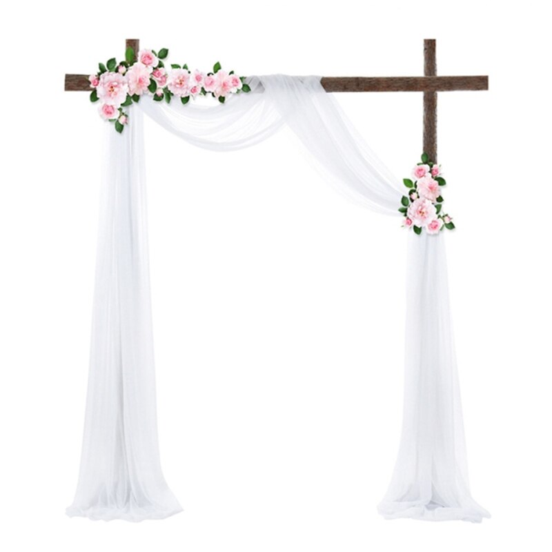 W75xL550CM Polyester Tulle White Wedding Backdrop Drapery Curtain Baby Shower Event Party Drapes Arch Panel Fabric