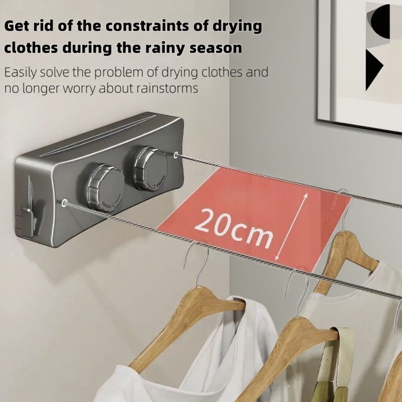 Sznurek na pranie zwijany 5,1 metra, robić użytku wewnątrz i na zewnątrz, ze stali nierdzewnej, wytrzymały, oszczędzający miejsce, idealny robić domu, na balkon lub patio.