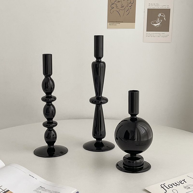 Black Candle Holder Home Decor Candlesticks Living Room Modern Decoration Glass Vase Bookshelf Decor Candle Stick Holder