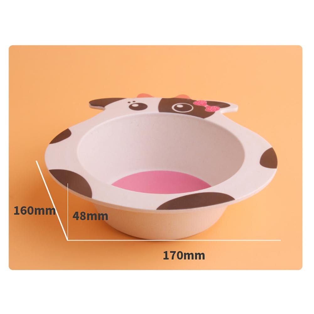 Baby Bowl Cartoon Animal Tableware Feeding Plate Bamboo Fiber Kids Dish Cutlery