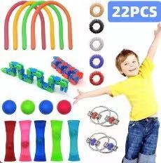 24 Pack Zappeln Sensorischen Spielzeug Set Stress Relief Spielzeug Autismus Angst Relief Stress Pop Blase Zappeln Sensorischen Spielzeug für Kinder erwachsene: 22PSC5