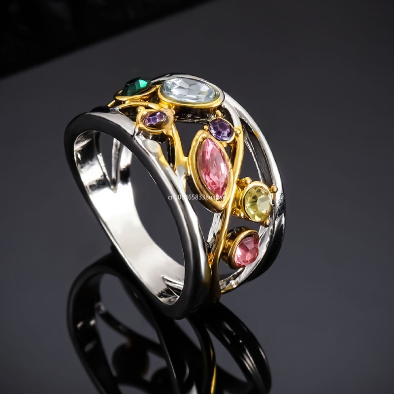 Bijoux féminins exquis motif géométrique ligne d'onde multicolore Micro Zircon couleur bagues pour femmes Anillos rohьц® ж Dönajiе