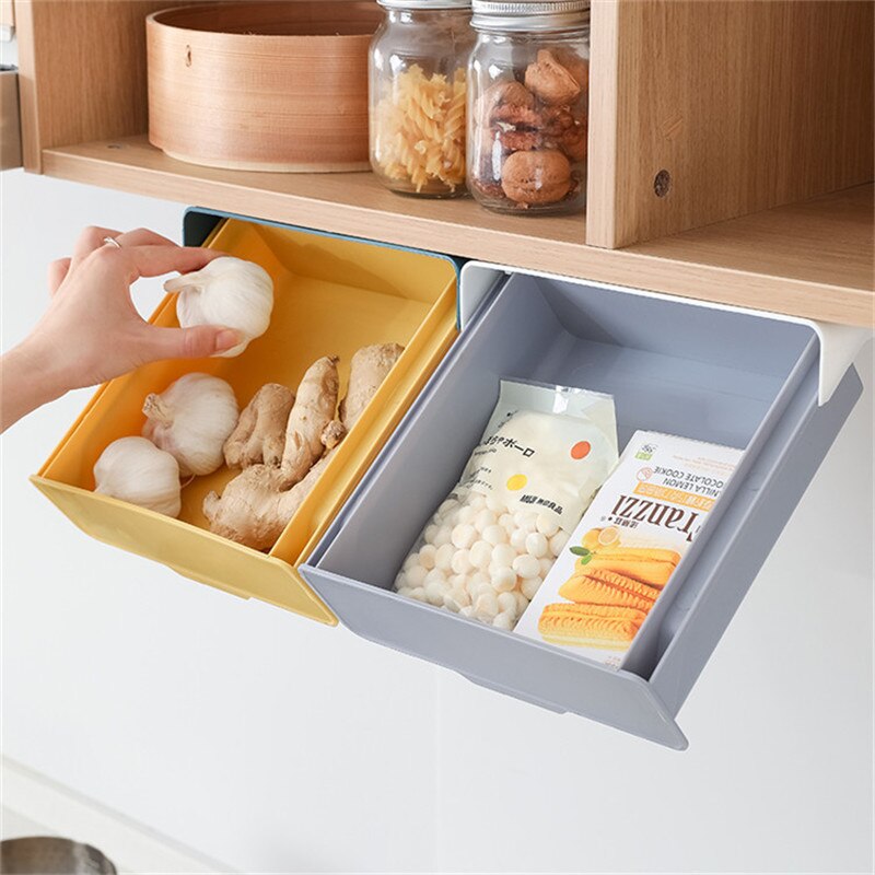 2021Multifunctional kitchen cabinet paste storage box Drawer dust-proof storage box hidden drawer storage box under the table
