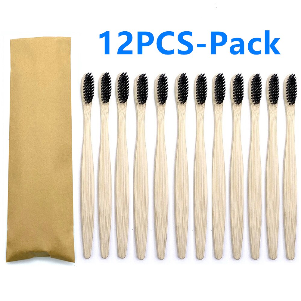12 Pack Vegan Bamboo Toothbrush Wood Toothbrushes Soft Bristles Eco Friendly Products Zero Waste Biodegradable Travel Toothbrush: 12PCS Black Color