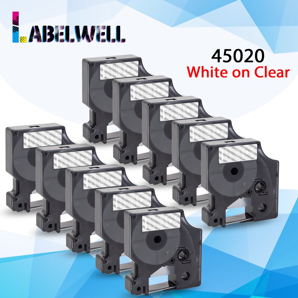 10PK 12mm 45013 Black on White For Dymo D1 45013 Label tapes Compatible for Dymo Label Manager 160 280 210 450 LM160 Label Maker: 10PK White on Clear