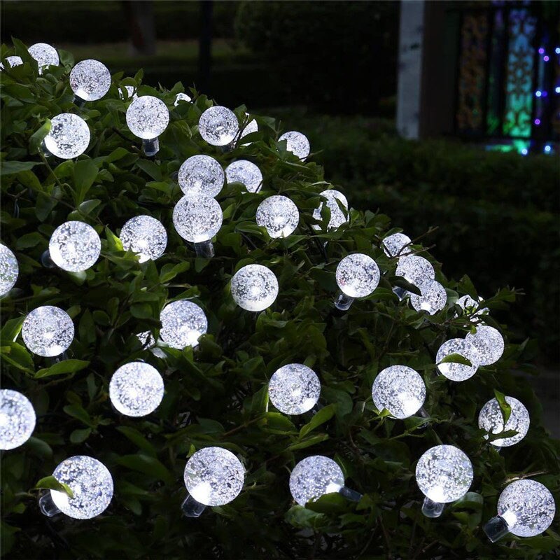 20/30/50 led krystalkugle led solcellelampe strøm led string fe lys solguirlander have juledekoration til udendørs: Hvid / 50 lysdioder 7 meter