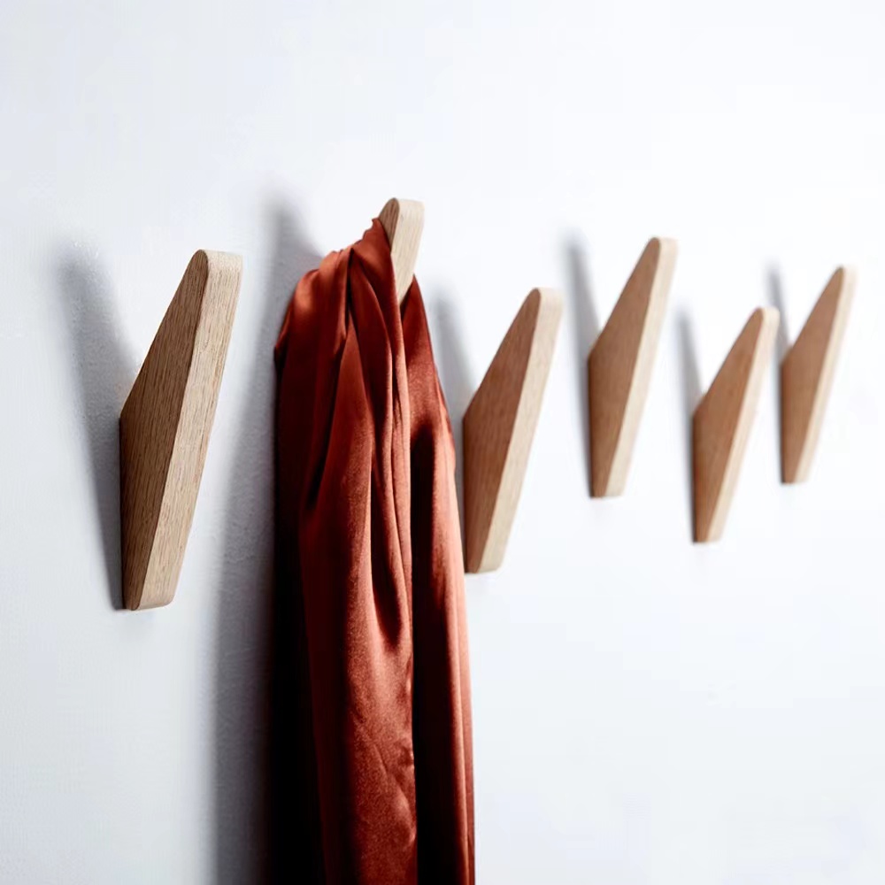Wooden Clothes Hanger Wall Mounted Coat Hook Natural Wood Decorative Key Holder Hat Scarf Handbag Storage Hanger Bathroom Rack