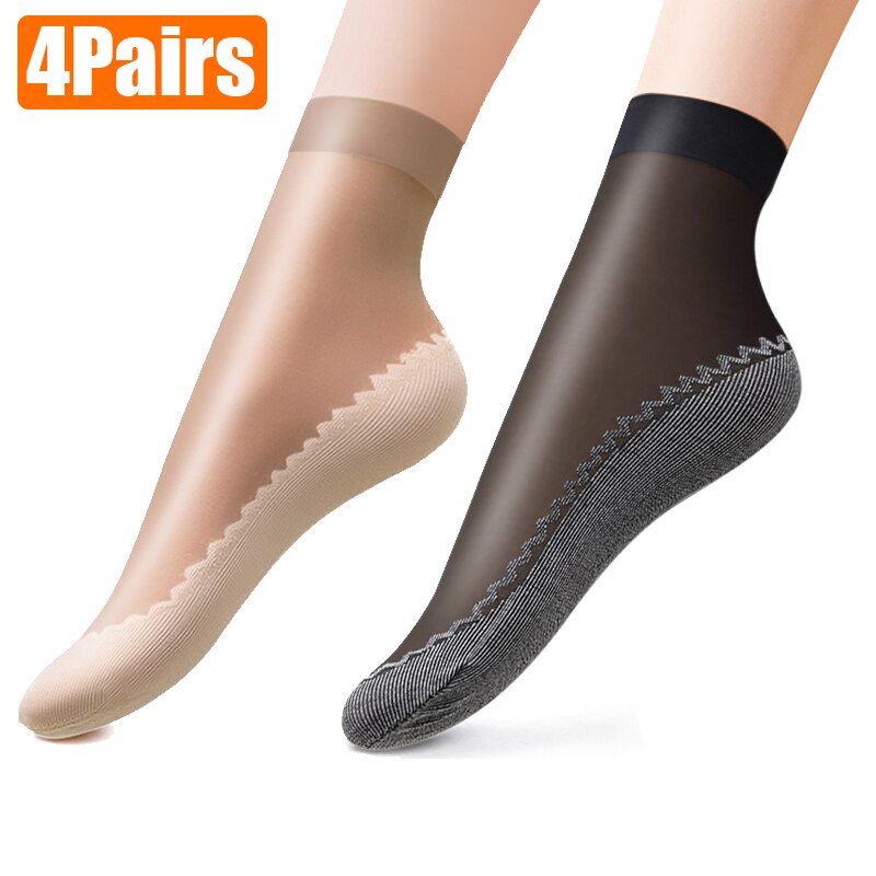 4Pairs Lente Zomer Fluwelen Zijde Vrouwen Sok Katoen Onderkant Avondmaal Zachte Klassieke Ultradunne Comfortabele Transparant Casual Sokken: 4Coffee and 4Black