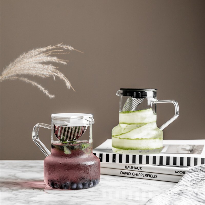 Tetera nórdica de vidrio resistente al viento para el hogar, tetera de café con flor de fruta filtrada, negra
