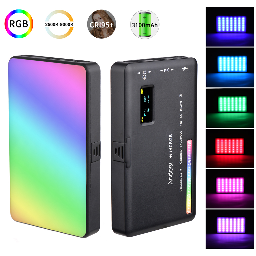 W140 RGB LED Video Light Rechargeable Photography Fill Light CRI95+ 2500K-9000K Dimmable 20 Lighting Effects with LCD Display