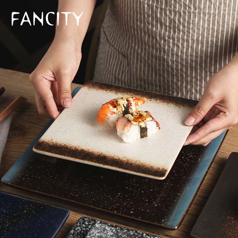 Fancity Japanse Creatieve Keramische Plaat Vierkante Plaat Sushi Plaat Bol Platte Plaat Restaurant Vierkante Plaat Schotel Plaat