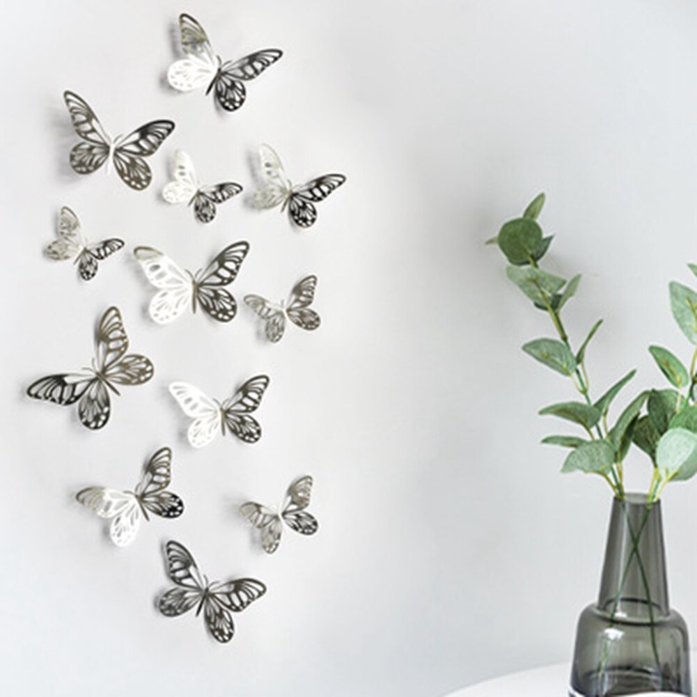 12pcs 3D Wall Stickers DIY Metallic Art Decorations Wall Decals for Room Home Nursery Classroom Offices Party