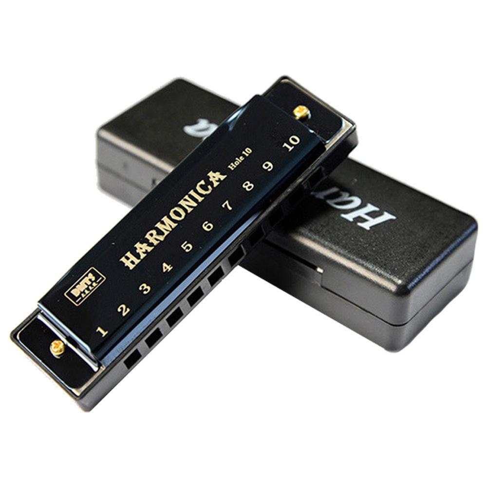 10 Holes Key of C Blues Harmonica Musical Instrument Educational Toy with Case: black