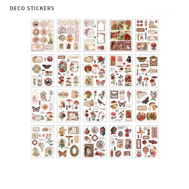 JIANQI 20 pièces PET découpé autocollants livre plante fleur étiquette décorative à la main Scrapbooking matériel journal Album artisanat fournitures: Gris clair