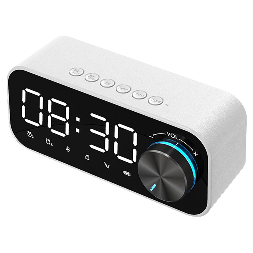 Alarm Clock Bluetooth Speaker LED Digital Display Alarm Clock Radio LED Wireless TF Card Subwoofer Music Player Table Clock: White