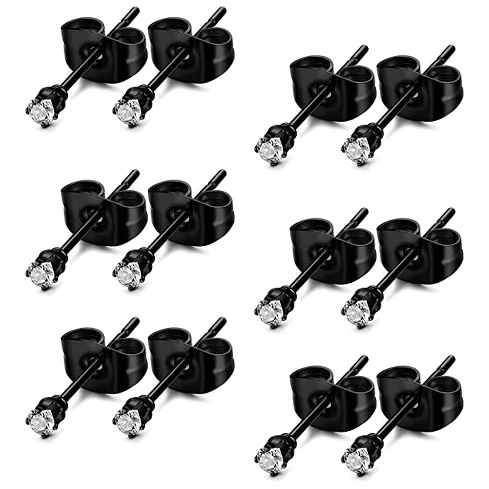 6 pares de aretes pequeños de acero inoxidable de 2 mm para hombre y mujer, aretes de bola redonda CZ, conjunto de