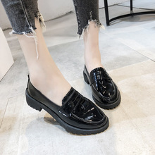Patent Leather Oxfords Women Shoes Flats Slip on British Style Ladies Shoes Solid Black Thick Bottom Platform Shoes Woman