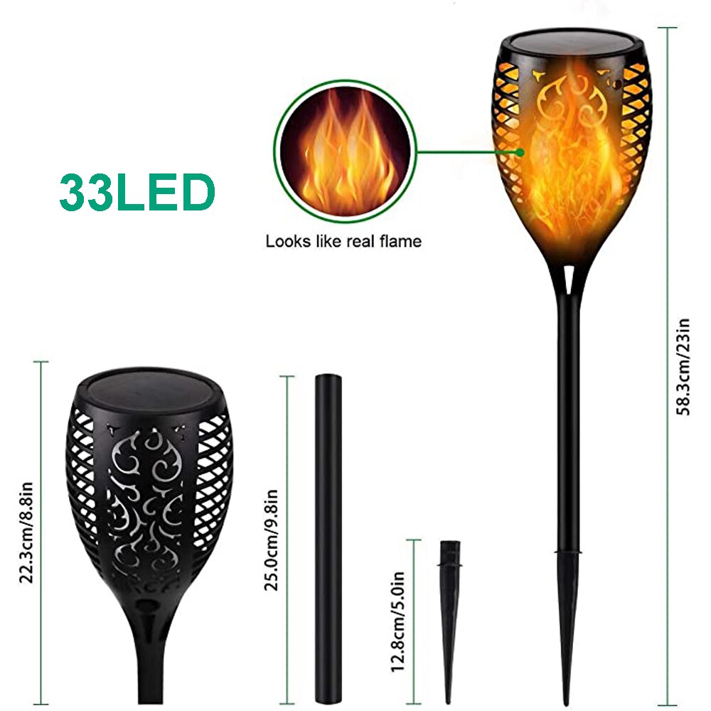 12 ledet 33 ledet sol flamme fakkel lys flimrende vanntett hage dekorasjon landskap plen lampe sti belysning fakkel utendørs få øye på