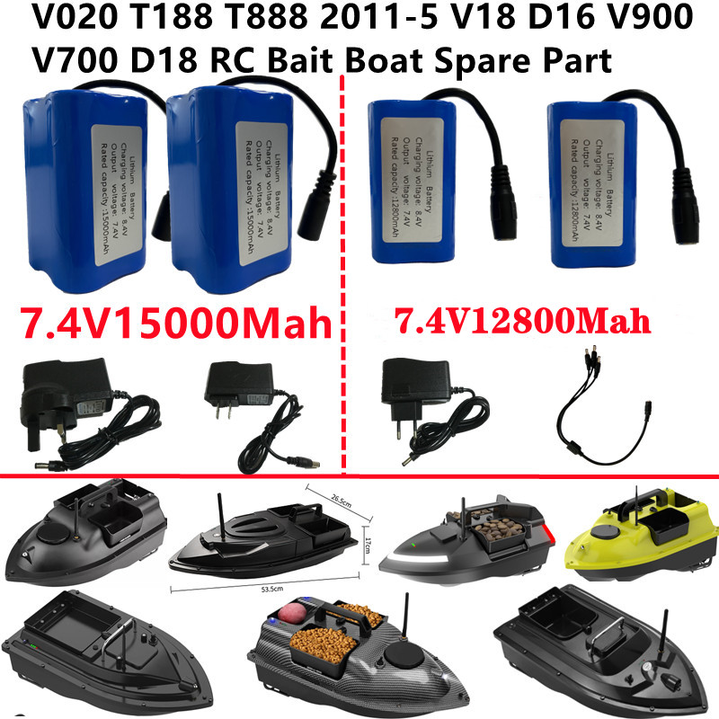 V020 T188 T888 V18 D16 V900 V700 D18 Afstandsbediening Rc Vissen Nest Aas Boot Onderdelen 7.4V 12800Mah 15000Mah Batterij/Lader