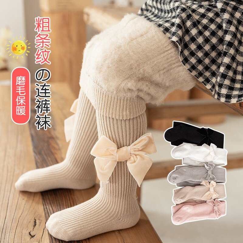 Baby Tights Winter Toddler Infant Pantyhose Big PP Soft Warm Cute Bow Princess White Velvet Kids Girls Tights
